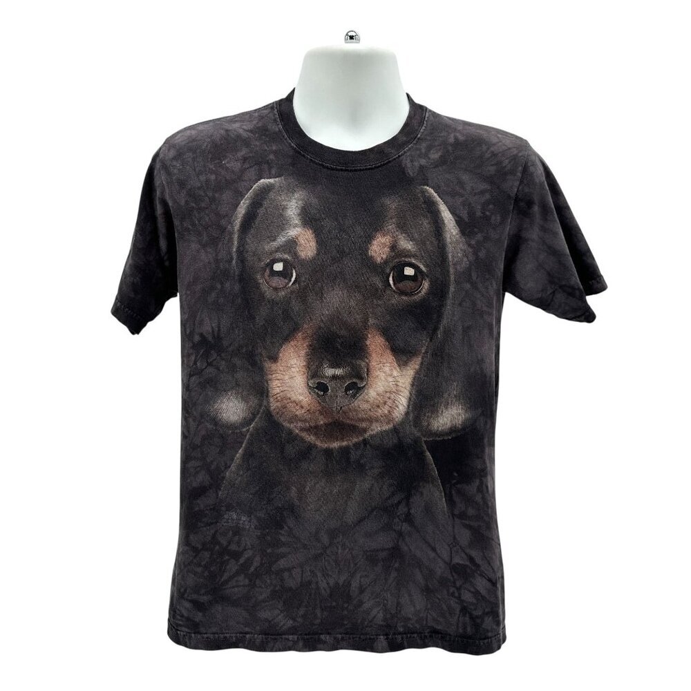 The Mountain Youth XL T-Shirt Dachshund Puppy Dog Tie Dye Gray Black